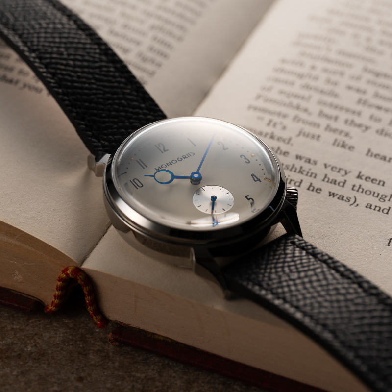 RESTA R50-001 Automatic Small Seconds Watch – 36mm Ivory Dial, Blue Hands, Domed Sapphire Crystal