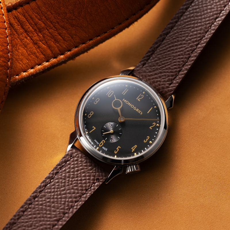 RESTA R50-001 Automatic Small Seconds Watch – 36mm Black Dial, Gold Hands, Domed Sapphire Crystal