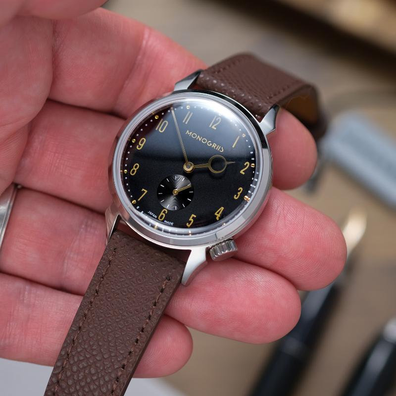 RESTA R50-001 Automatic Small Seconds Watch – 36mm Black Dial, Gold Hands, Domed Sapphire Crystal