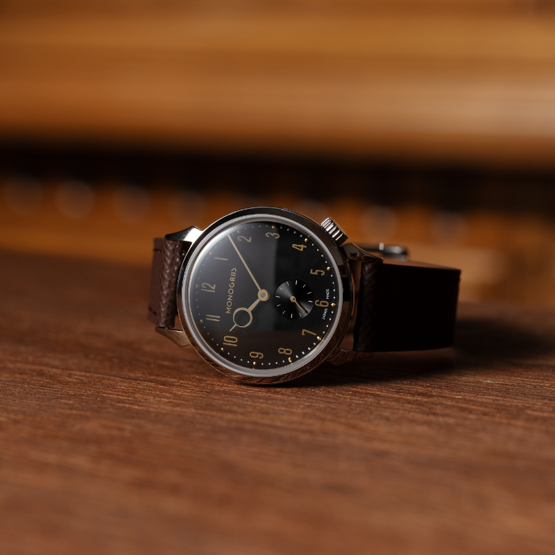 RESTA R50-001 Automatic Small Seconds Watch – 36mm Black Dial, Gold Hands, Domed Sapphire Crystal