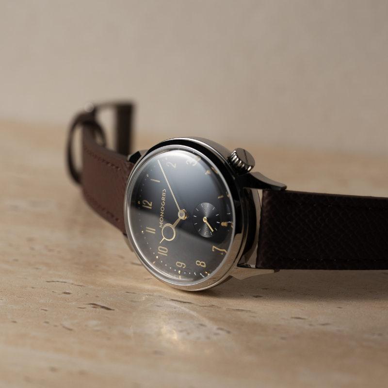 RESTA R50-001 Automatic Small Seconds Watch – 36mm Black Dial, Gold Hands, Domed Sapphire Crystal