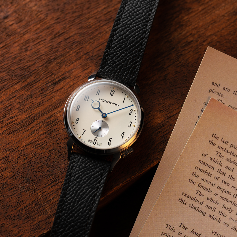 RESTA R50-001 Automatic Small Seconds Watch – 36mm Ivory Dial, Blue Hands, Domed Sapphire Crystal