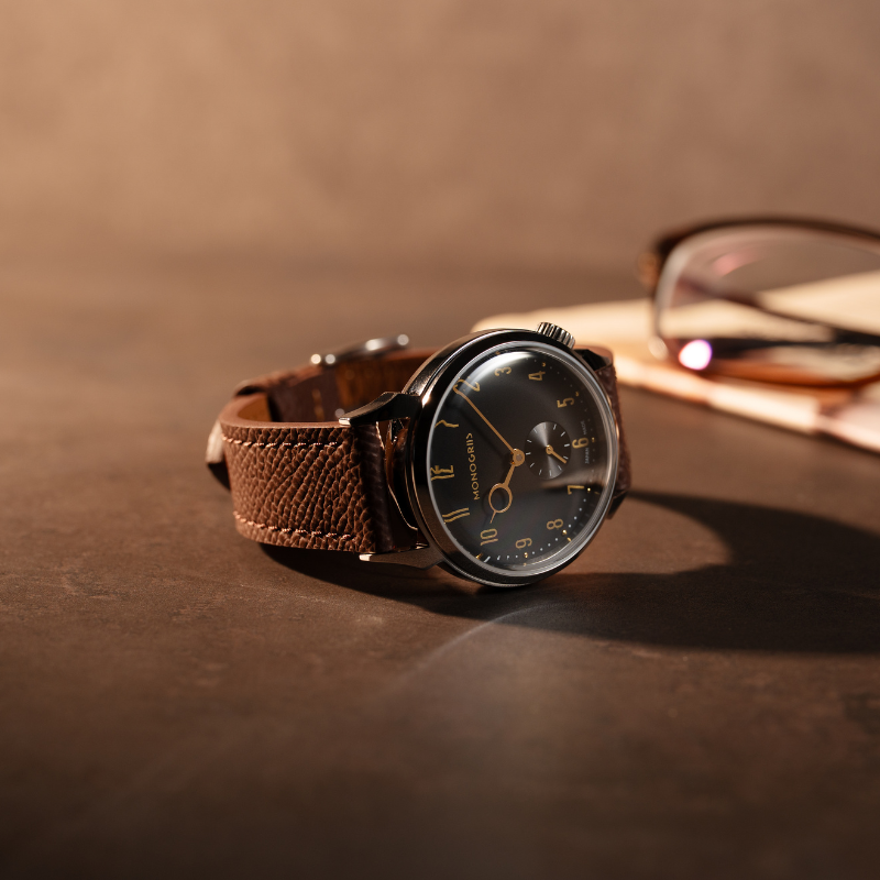 RESTA R50-001 Automatic Small Seconds Watch – 36mm Black Dial, Gold Hands, Domed Sapphire Crystal