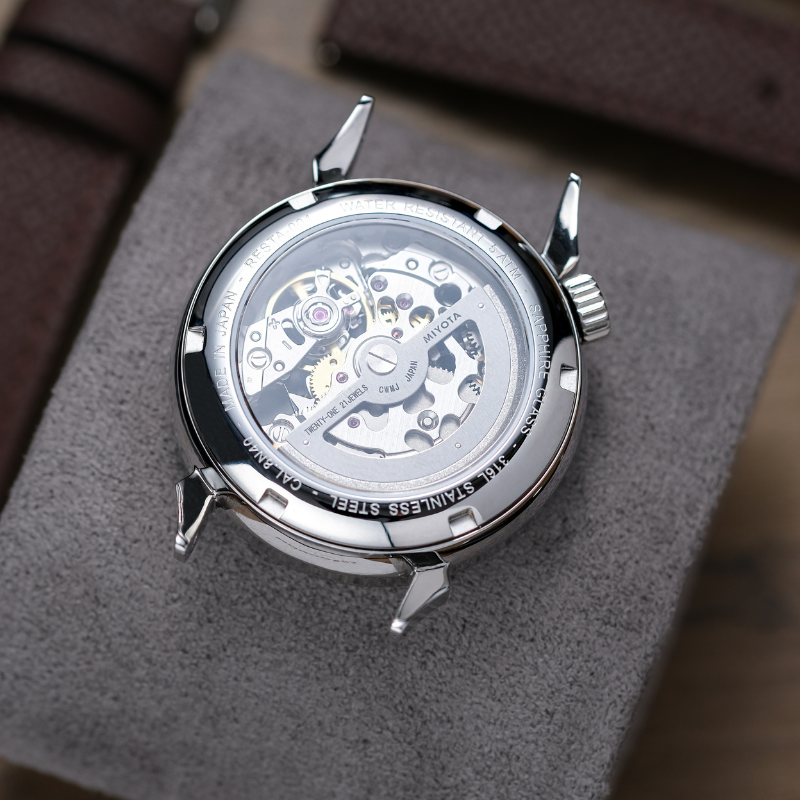 RESTA R50-001 Automatic Small Seconds Watch – 36mm Ivory Dial, Blue Hands, Domed Sapphire Crystal